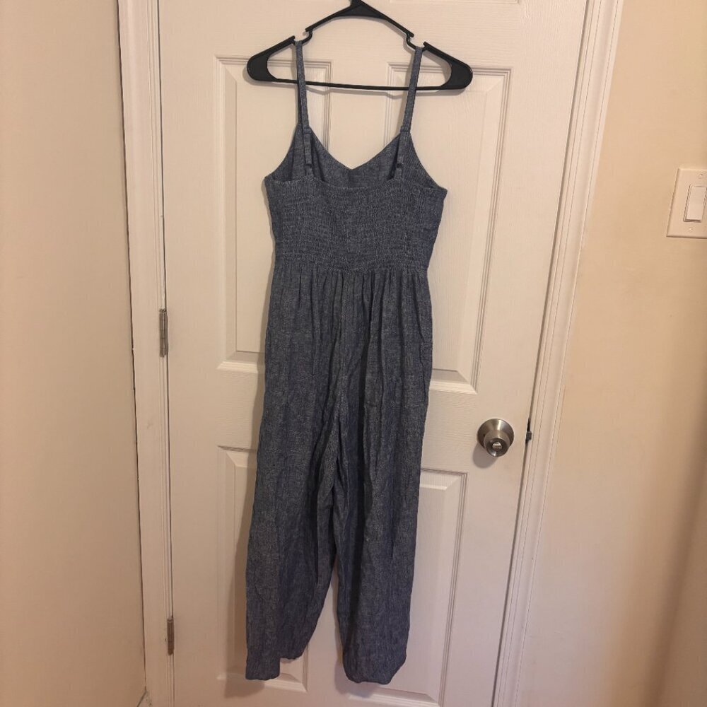 Old Navy Sleeveless Linen-Blend Jumpsuit Romper Womens Sz Small S Blue Wide Leg - Picture 3 of 5